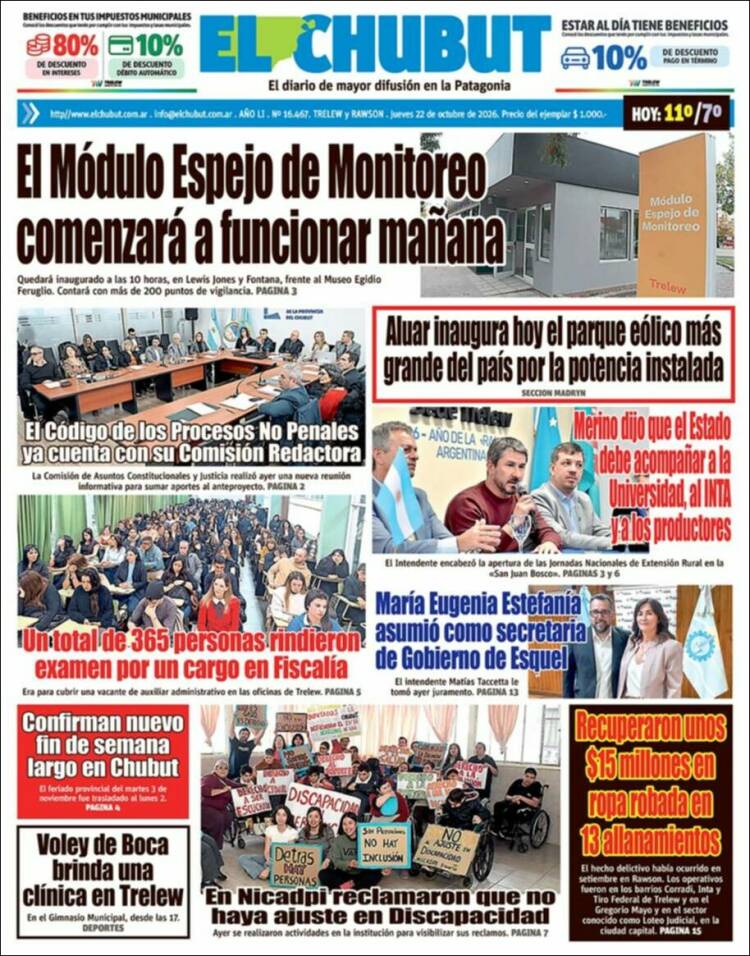 Portada de El Chubut (Argentina)