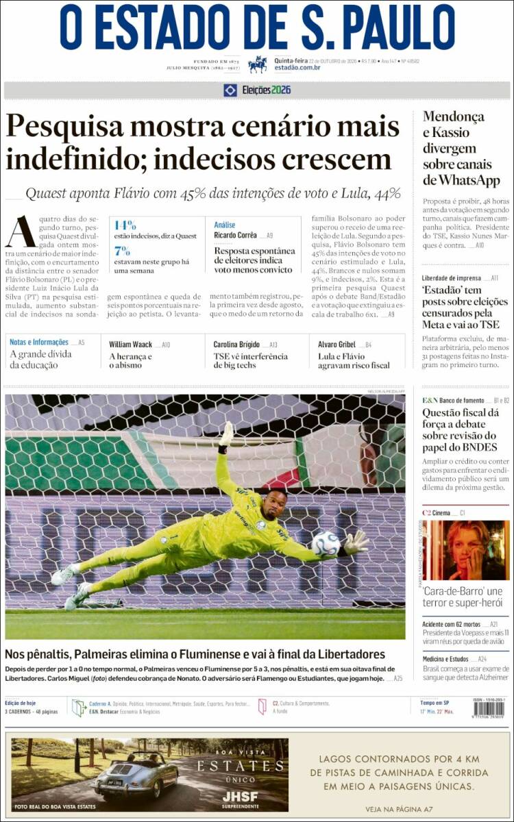 Portada de O Estado de São Paulo (Brasil)