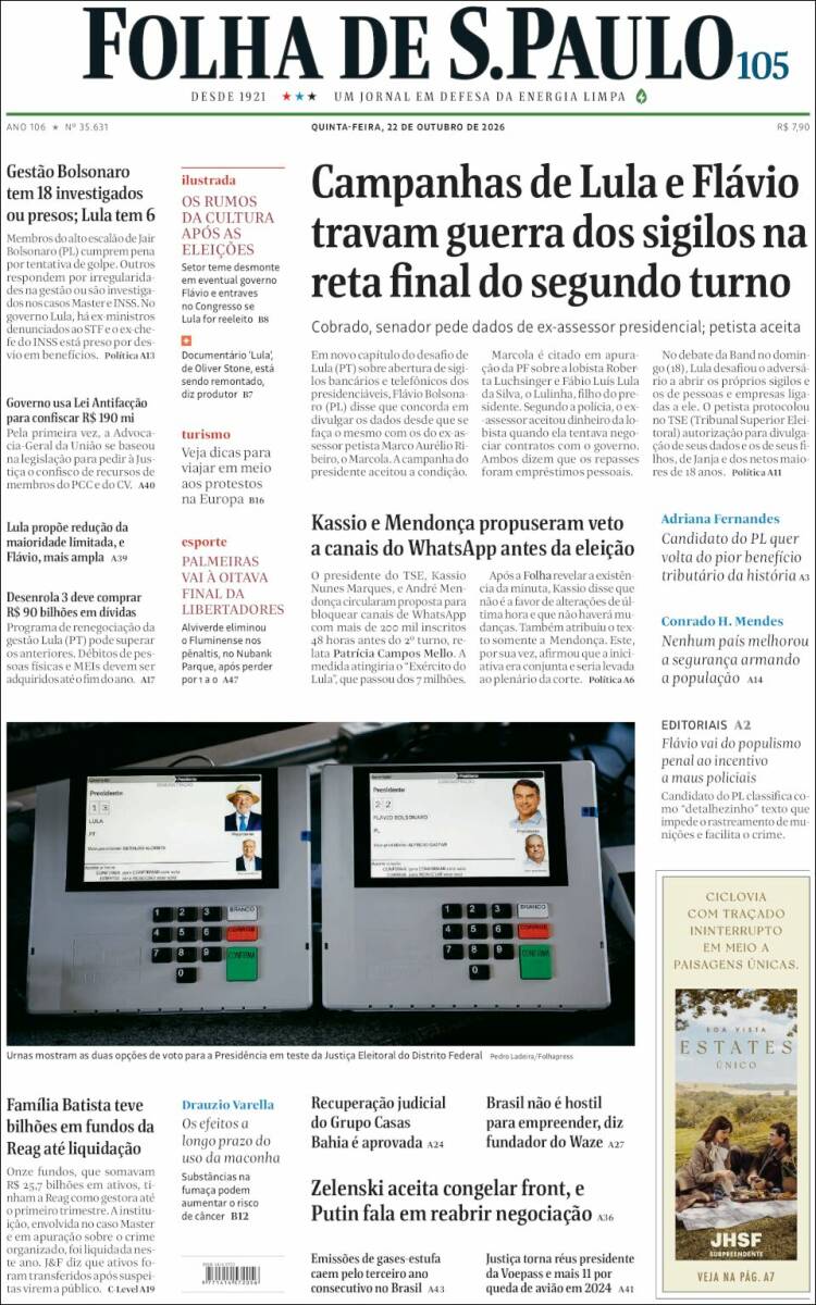 Portada de Folha de São Paulo (Brasil)