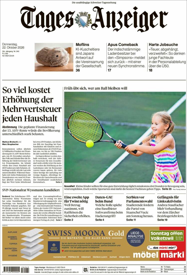 Portada de Tages-Anzeiger (Switzerland)