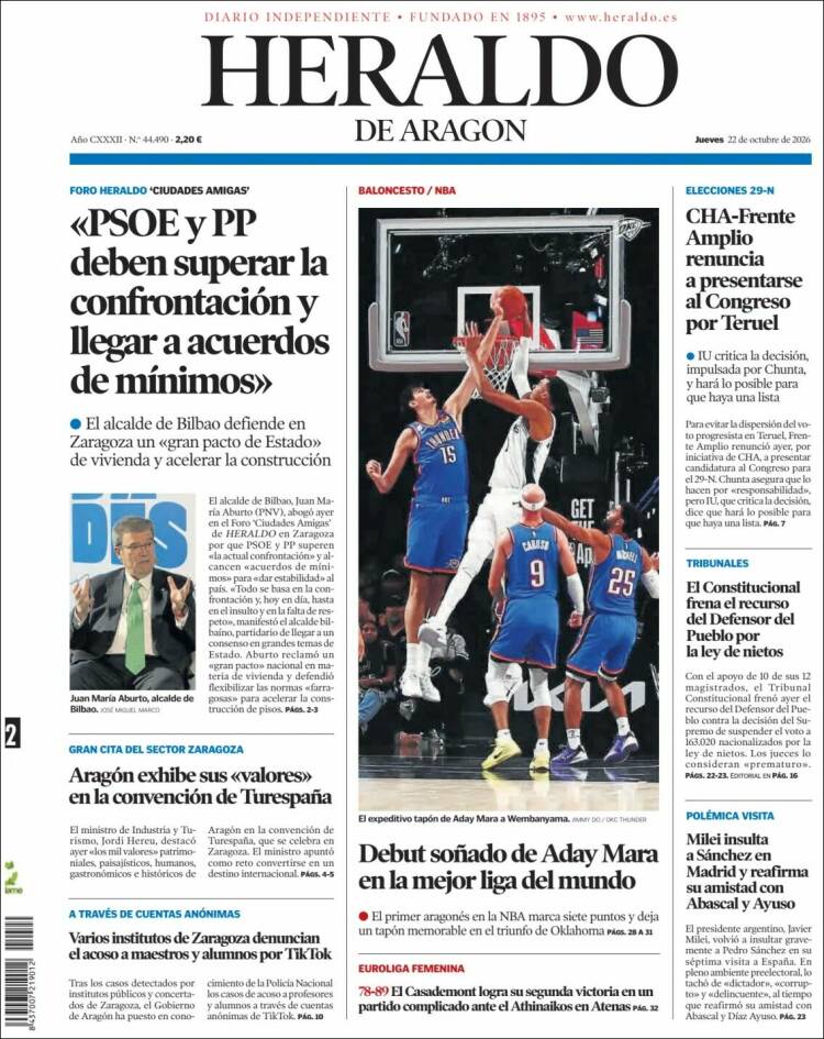 Portada de Heraldo de Aragón (Spain)