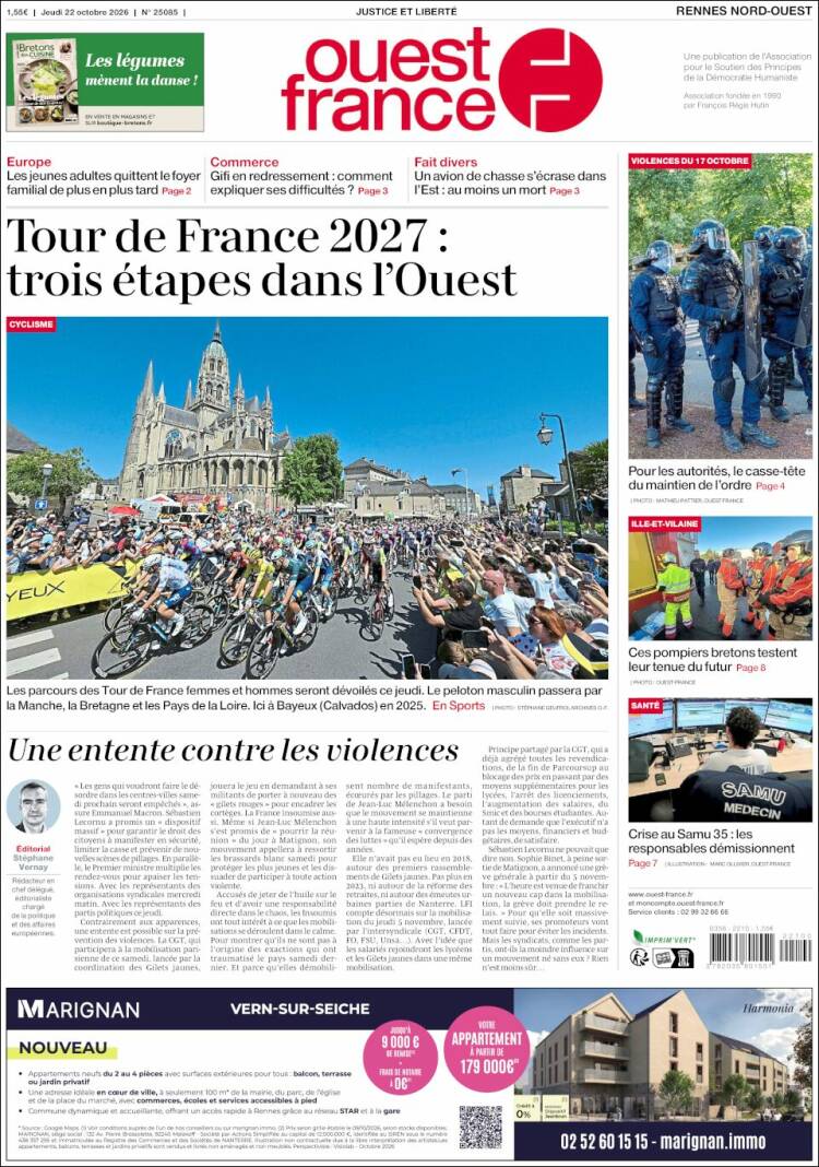 Portada de Ouest France (France)
