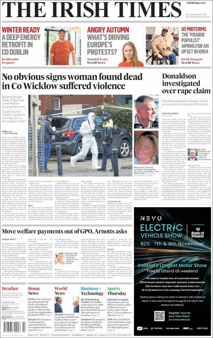 Portada de Irish Times (Ireland)