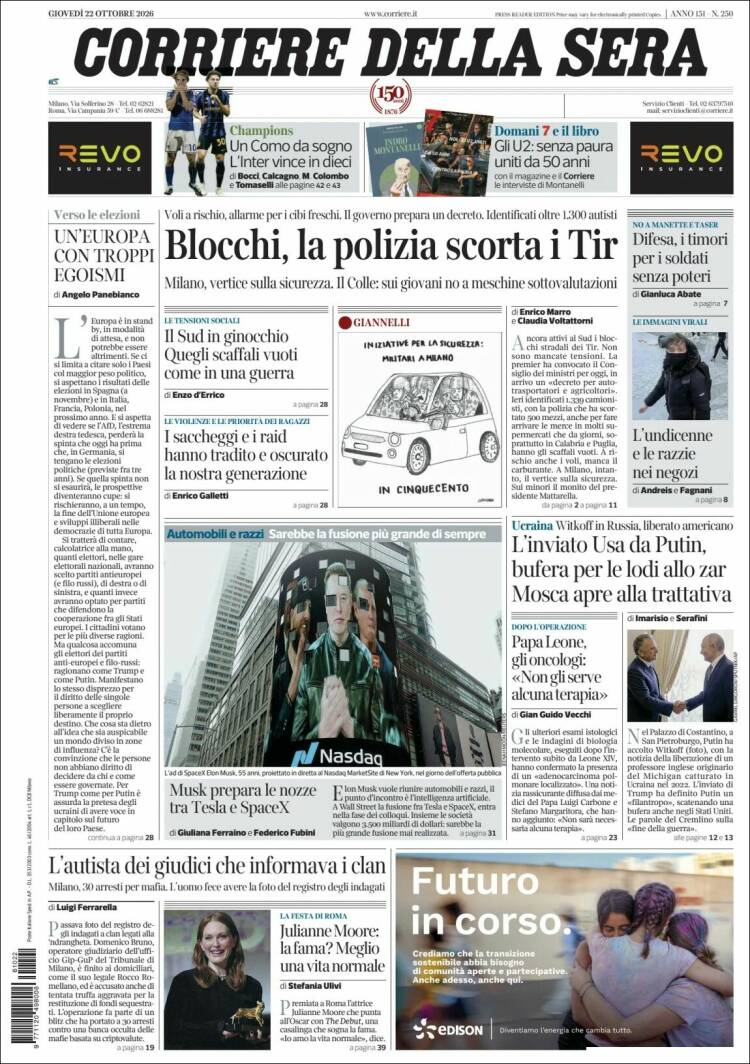 Portada de Corriere della Sera (Italy)