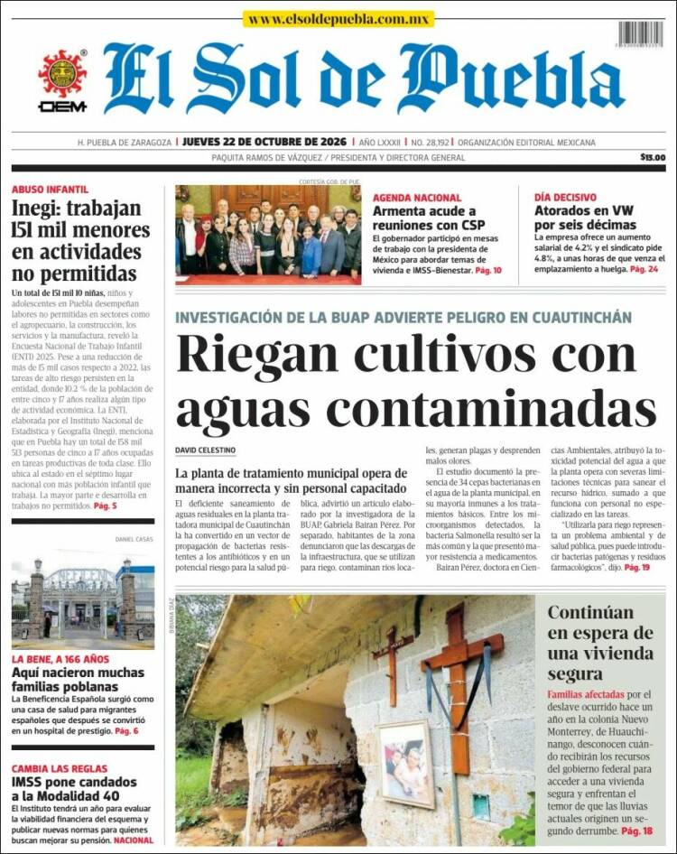 Portada de El Sol de Puebla (Mexico)