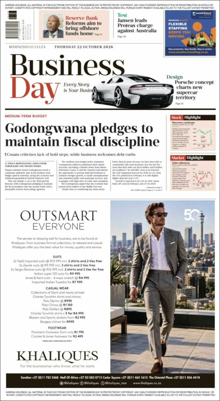 Portada de Business Day (South Africa)