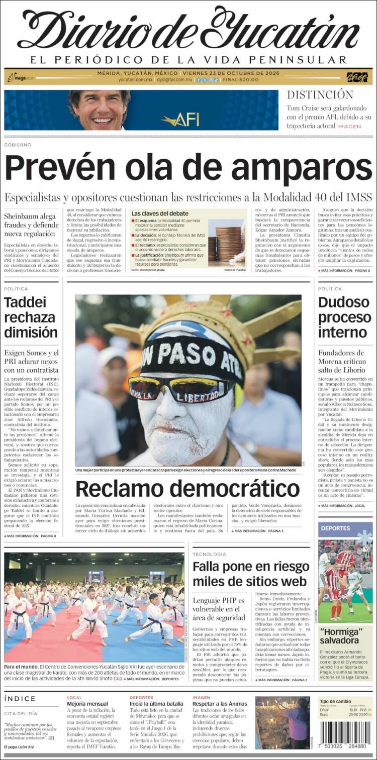 Portada de Diario de Yucatán (México)