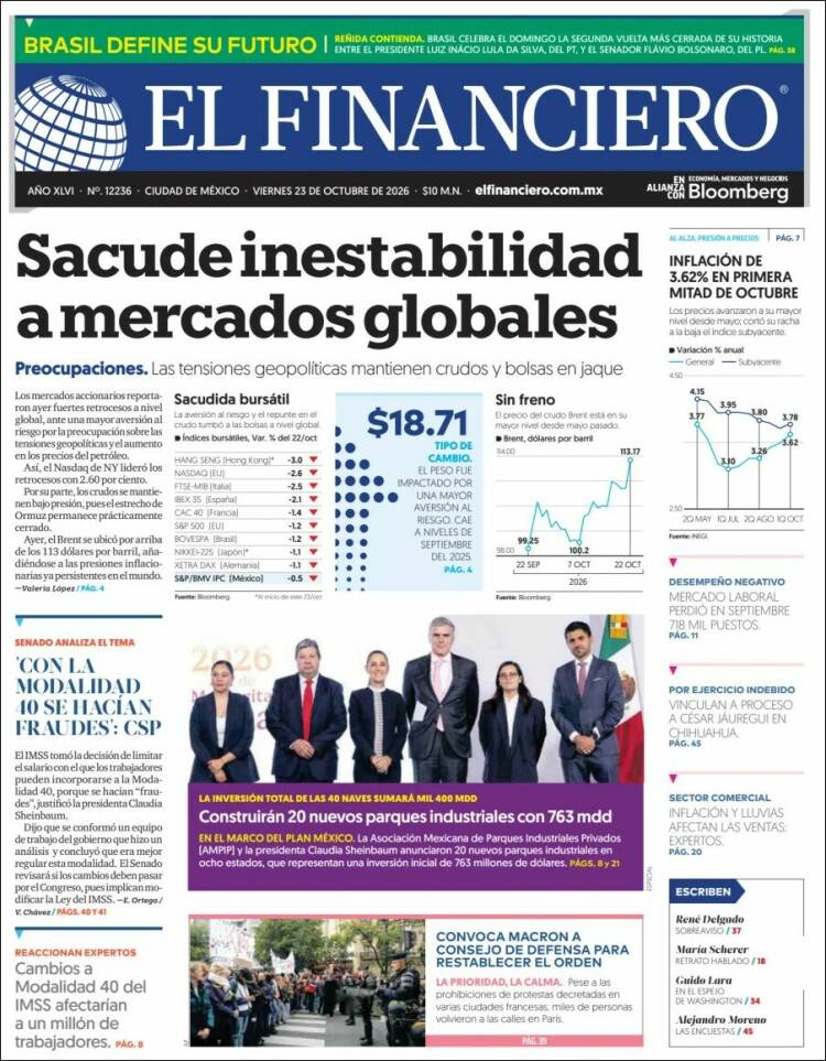Portada de El Financiero (México)