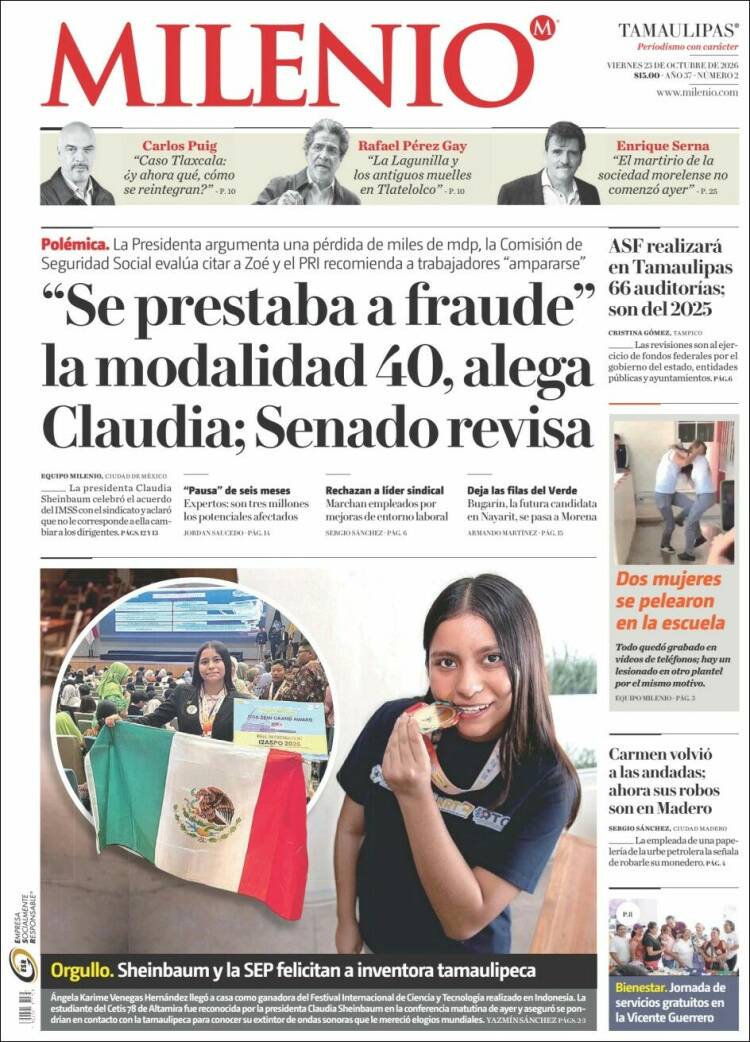Portada de Milenio - Tamaulipas (México)