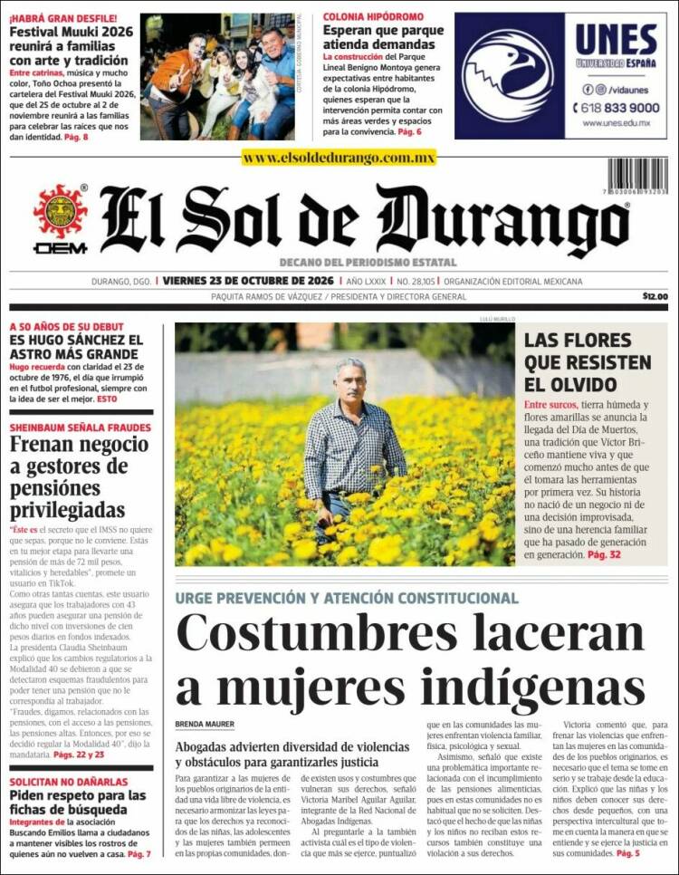 Portada de El Sol de Durango (México)
