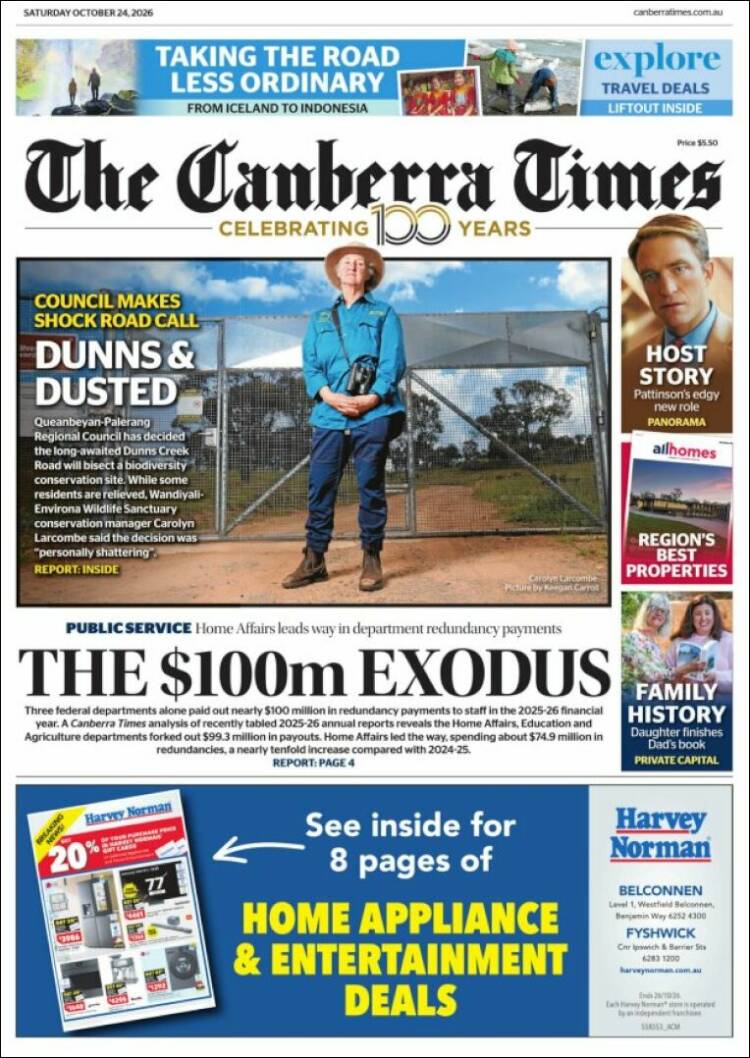 Portada de The Canberra Times (Australia)