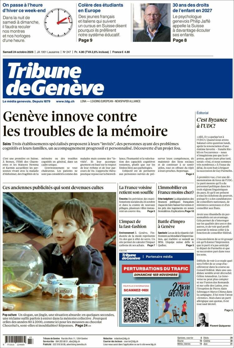 Portada de La Tribune de Genève (Switzerland)