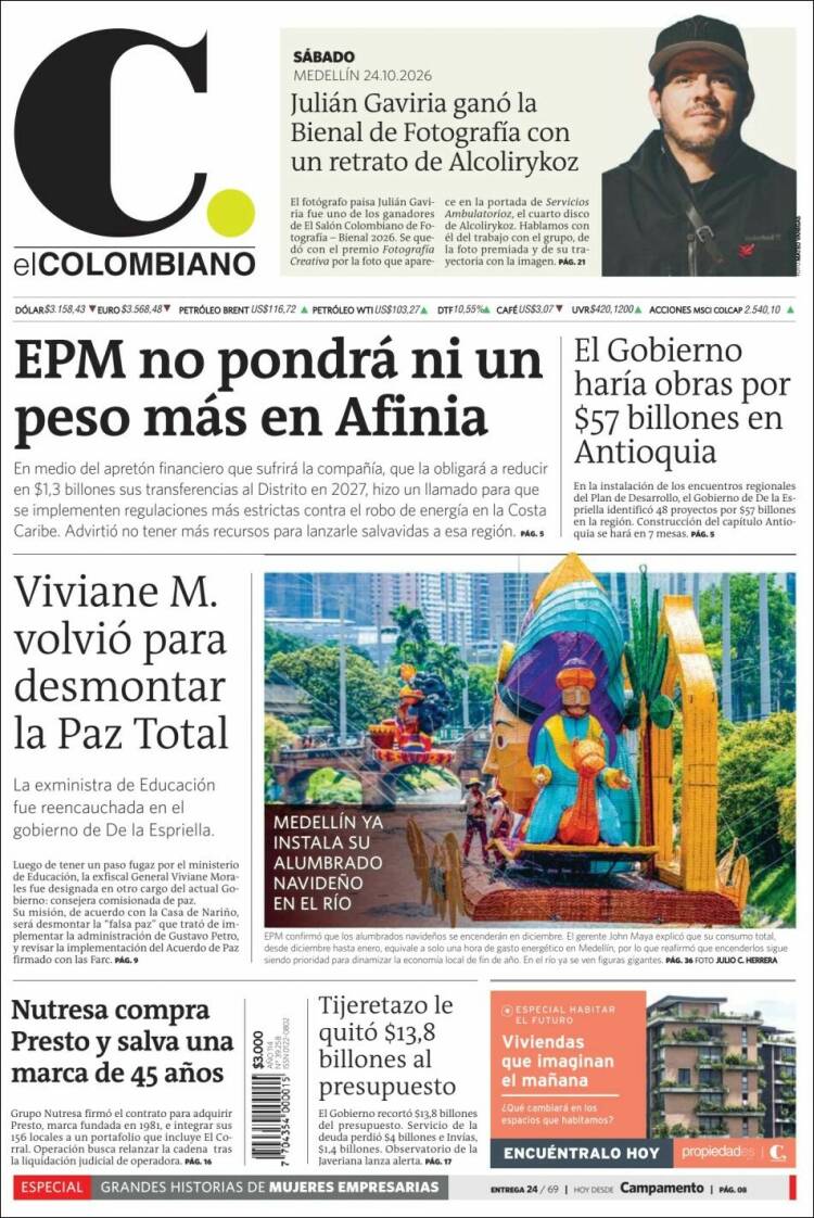 Portada de El Colombiano (Colombia)
