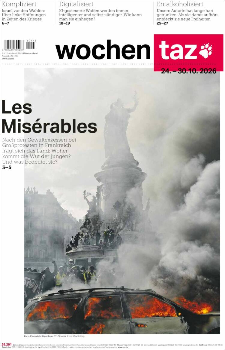 Portada de Die Tageszeitung (Germany)