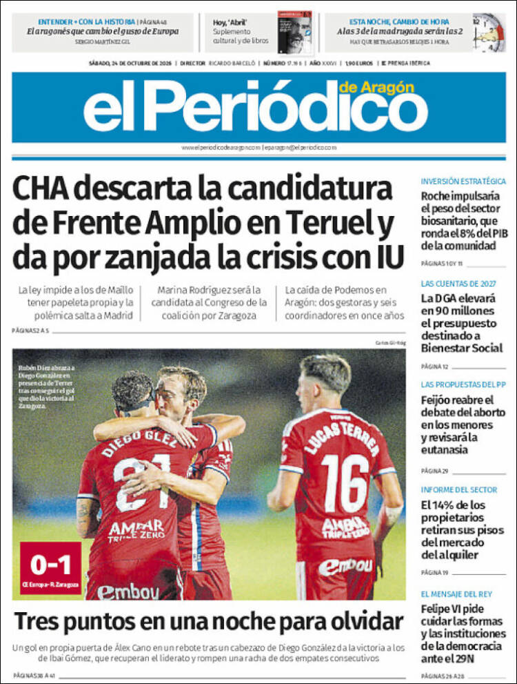Portada de El Periódico de Aragón (Spain)