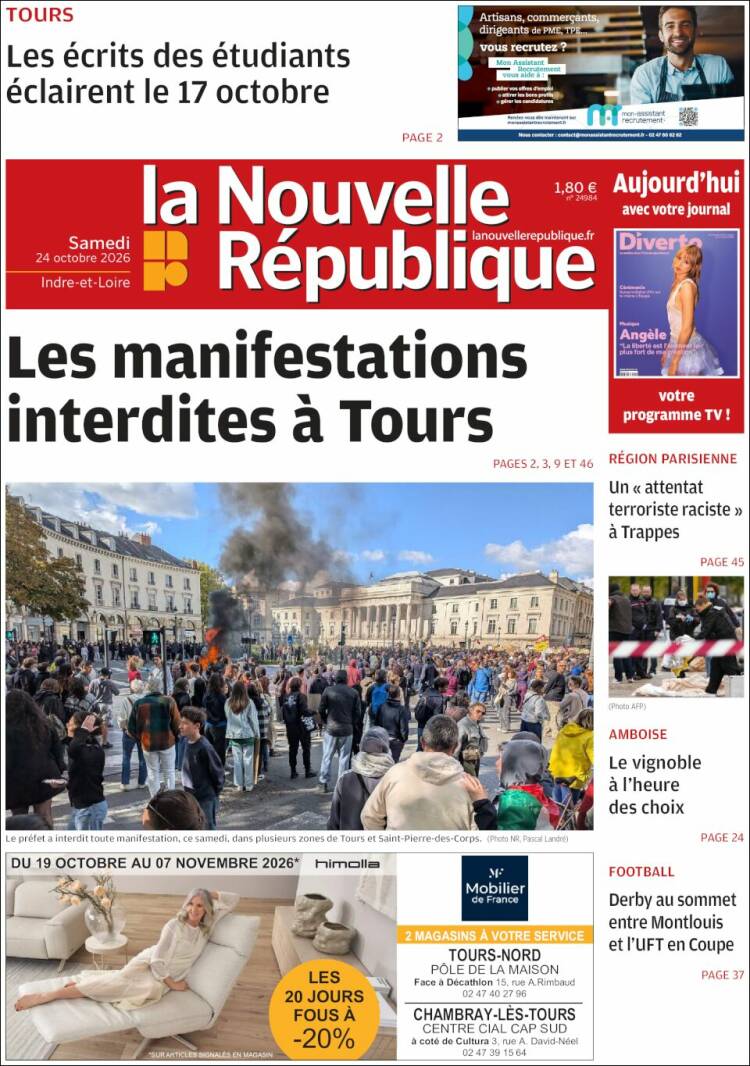 Portada de La Nouvelle Republique (France)