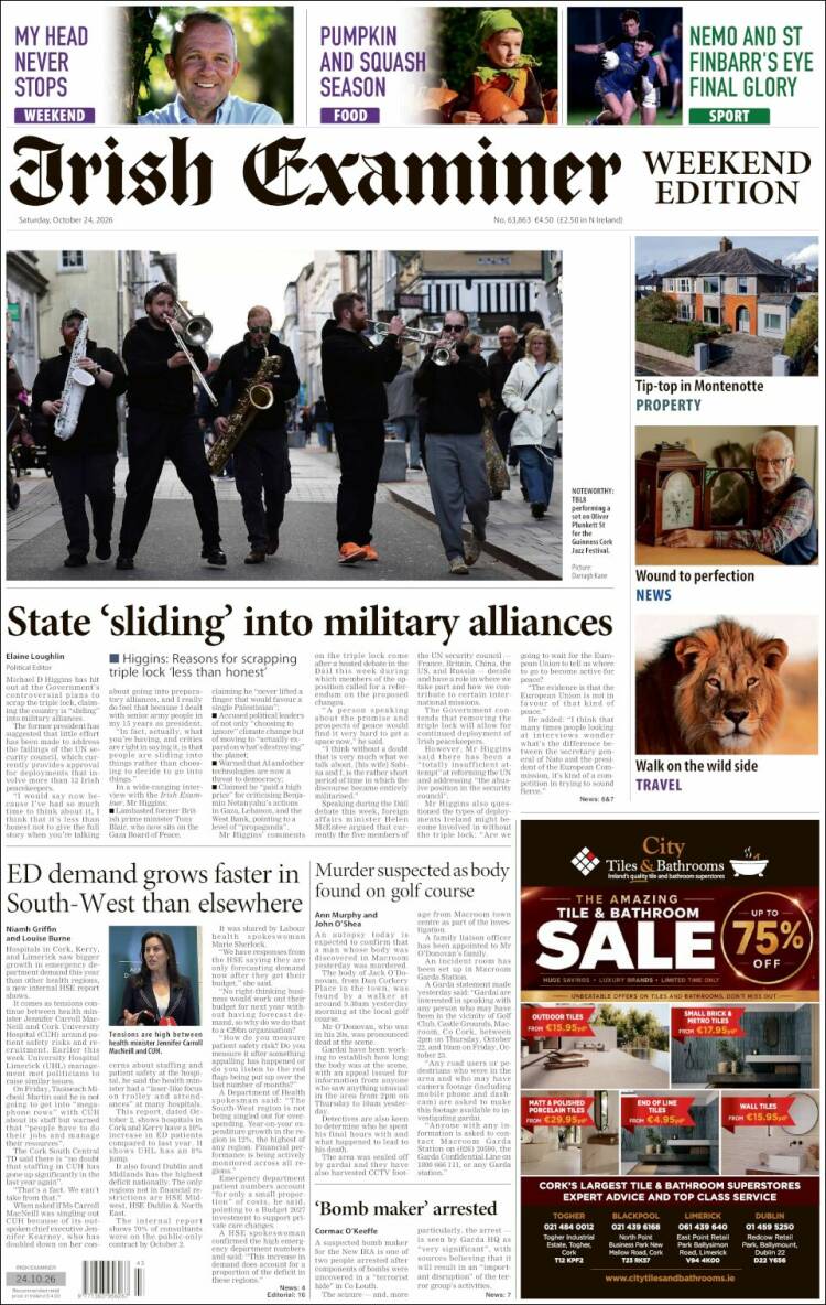 Portada de Irish Examiner (Ireland)