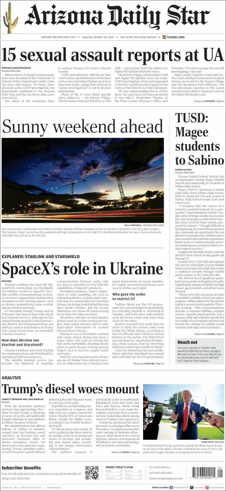 Portada de Arizona Daily Star (USA)