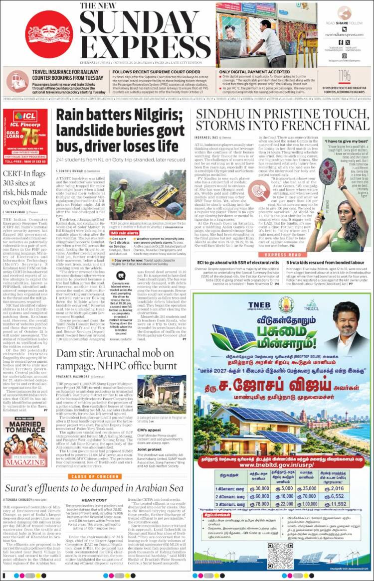 Portada de New Indian Express (India)