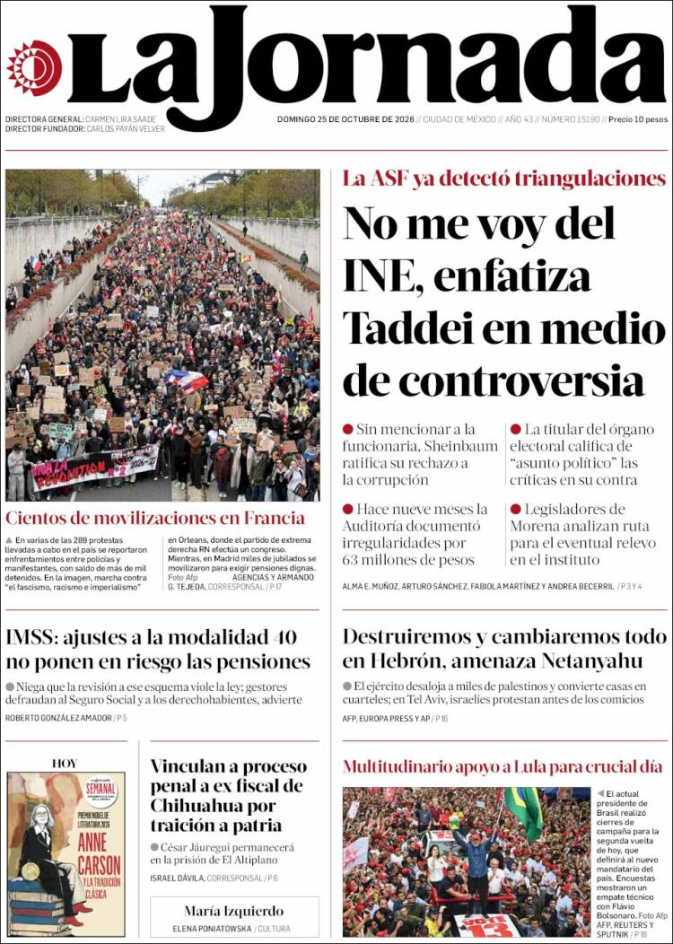 Portada de La Jornada (México)