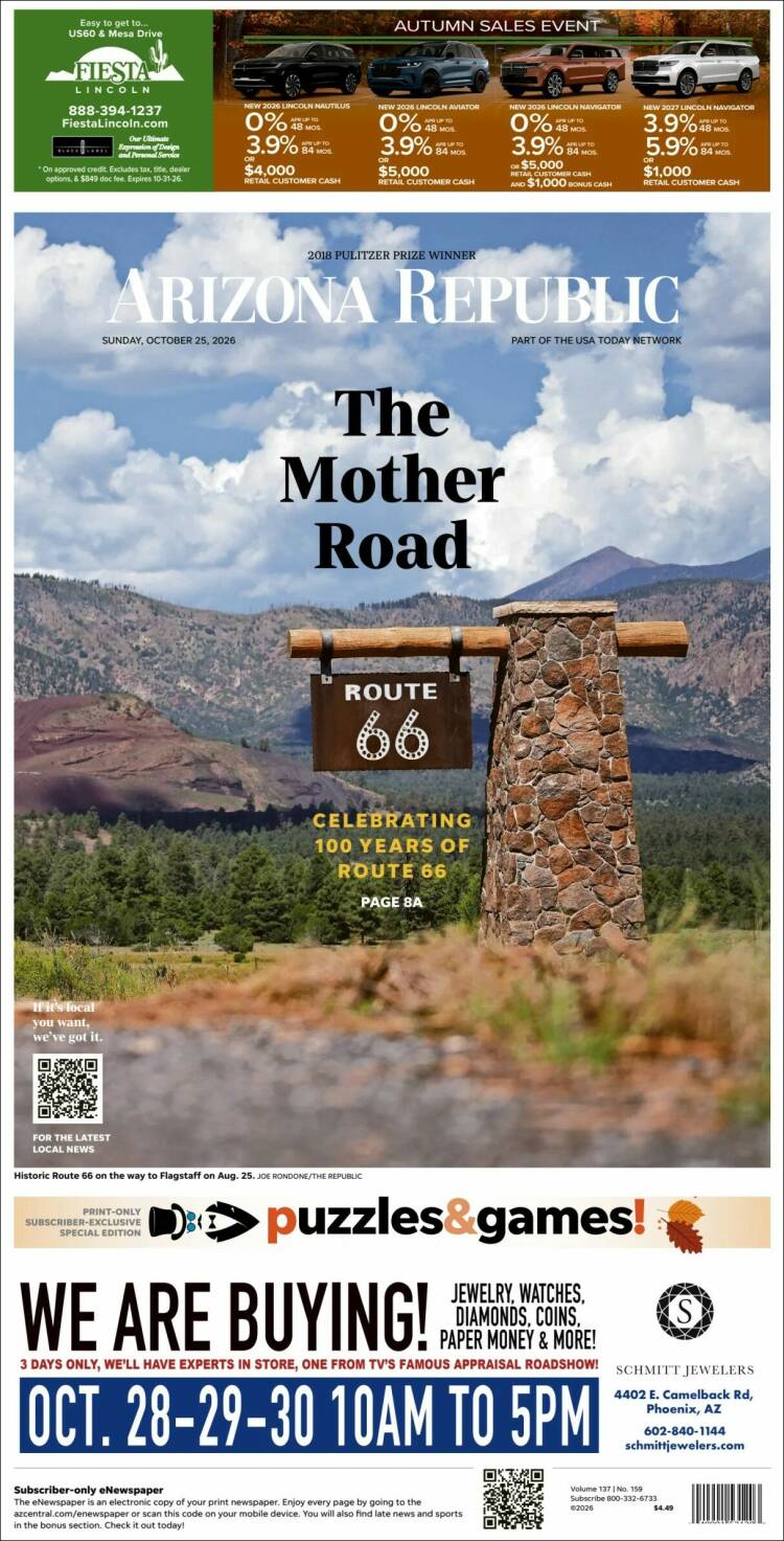 Portada de Arizona Republic News (USA)