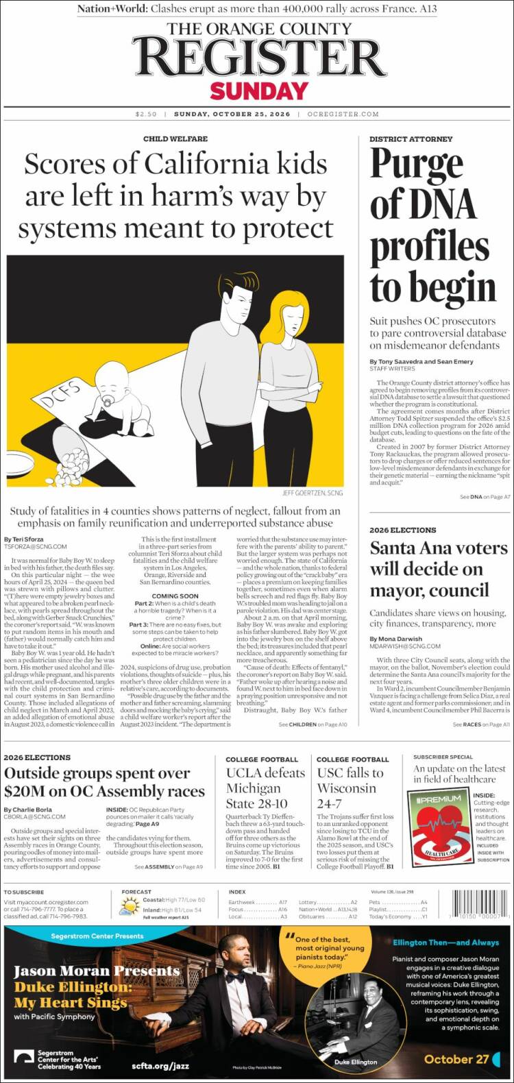 Portada de The Orange County Register (USA)