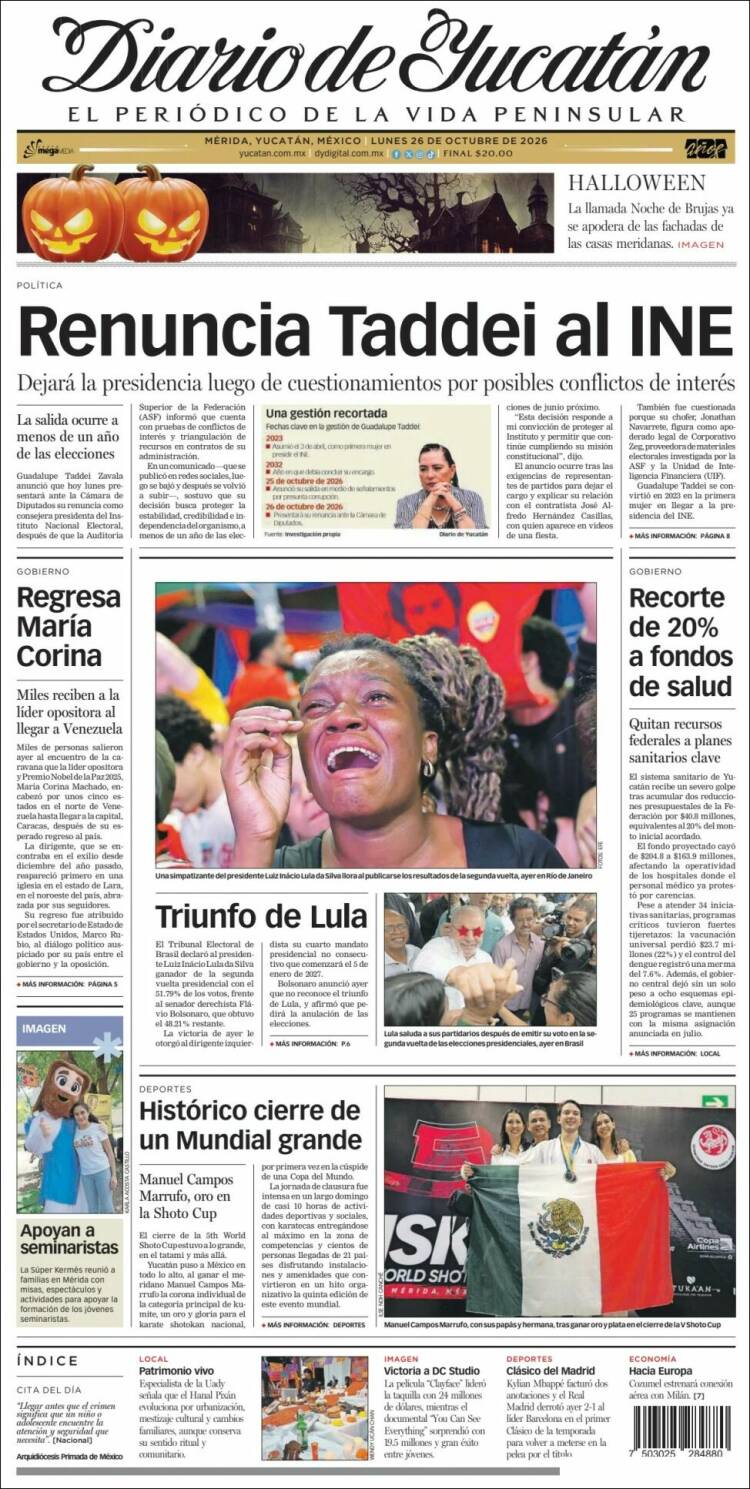 Portada de Diario de Yucatán (México)