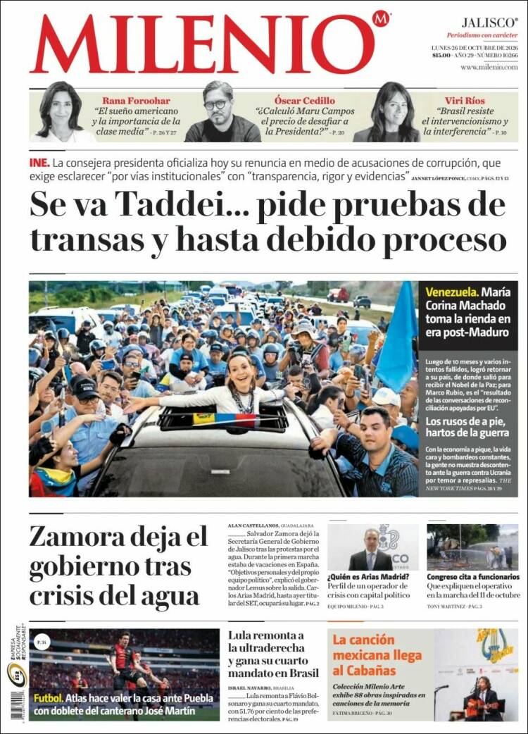 Portada de Milenio - Jalisco (México)