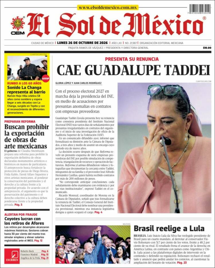 Portada de El Sol de México (México)