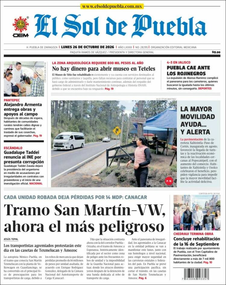 Portada de El Sol de Puebla (México)