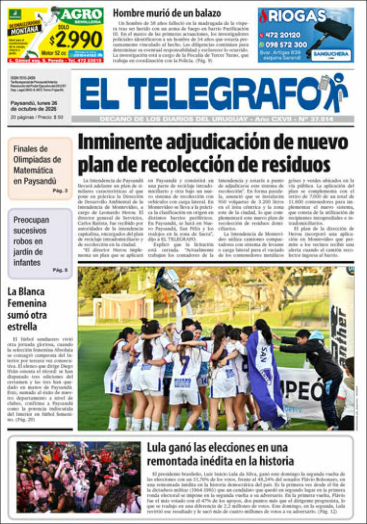 Portada de El Telégrafo (Uruguay)