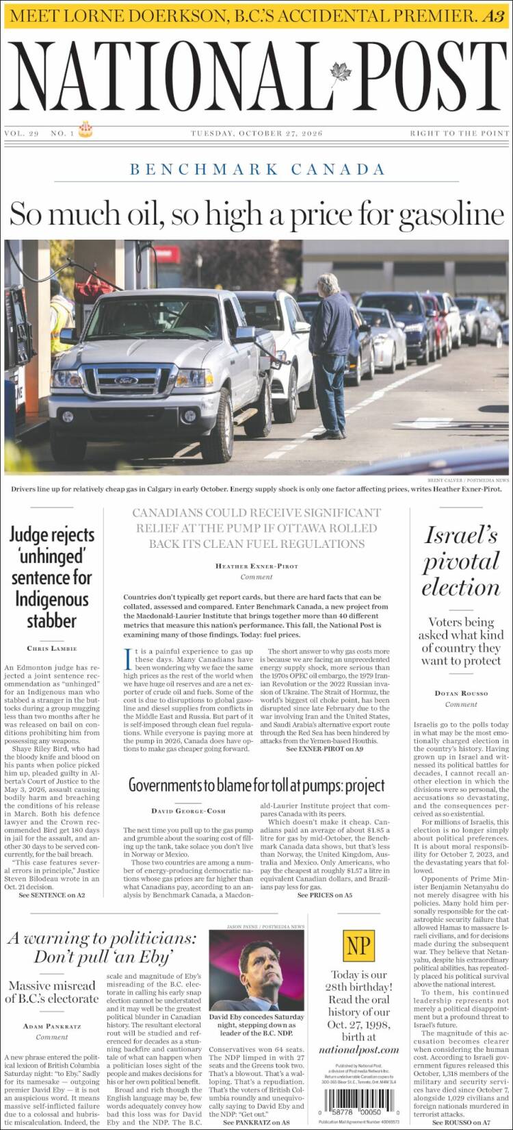 Portada de The National Post (Canada)