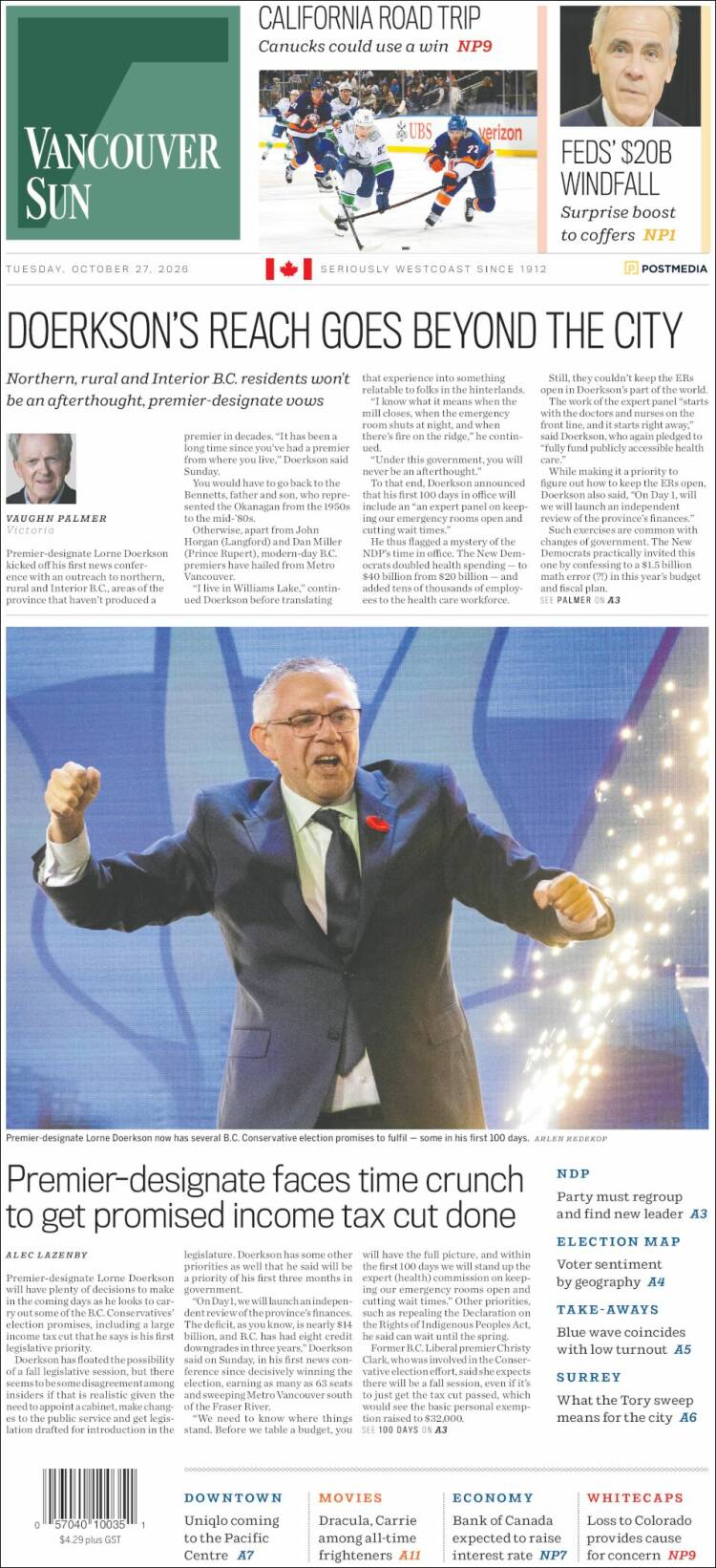Portada de The Vancouver Sun (Canada)