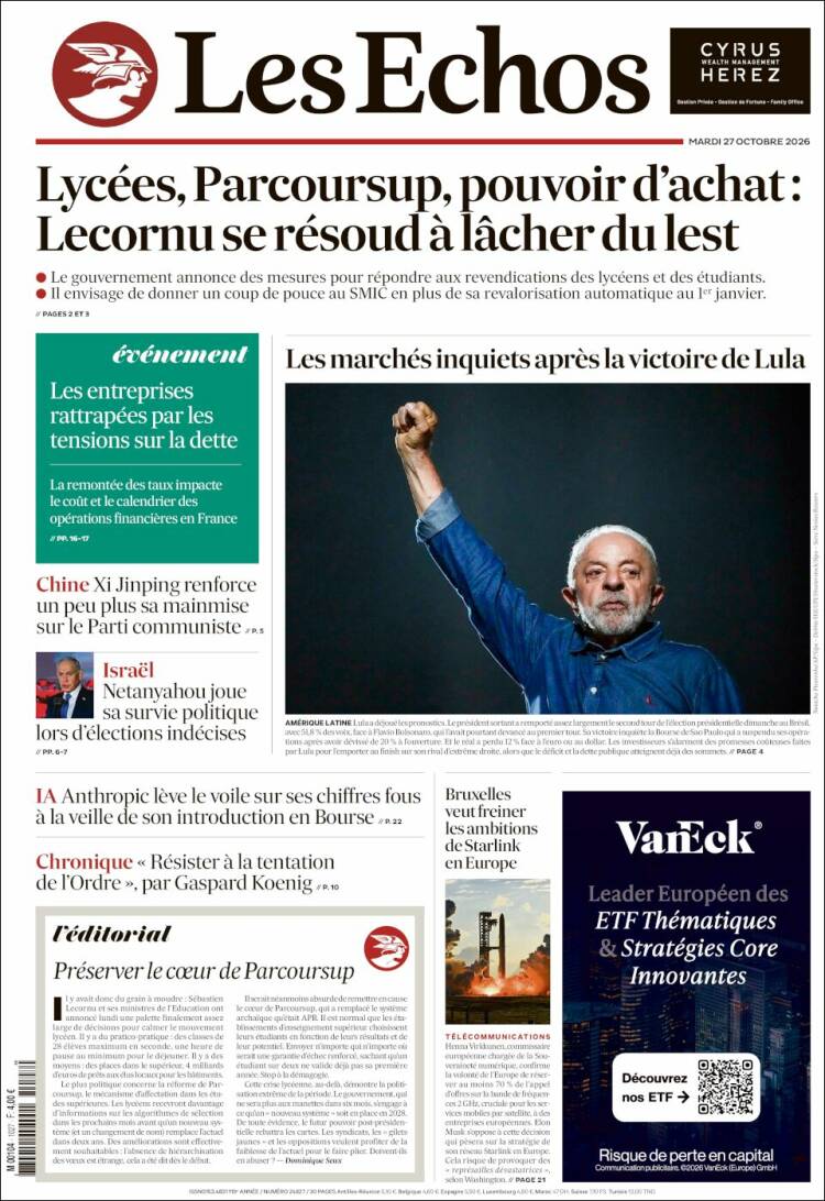 Portada de Les Echos (France)