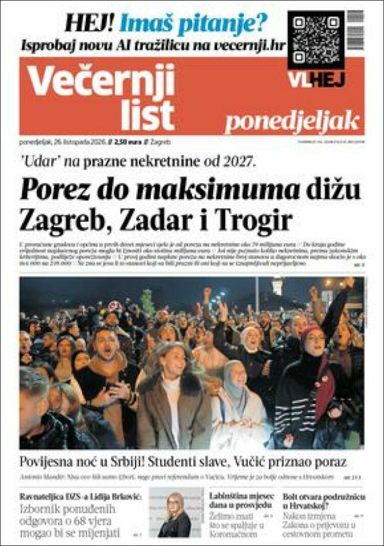Portada de Večernji (Croatia)