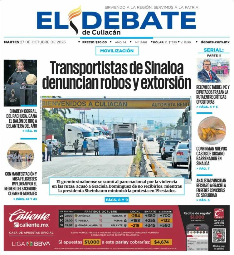 Portada de El Debate de Culiacán (Mexico)