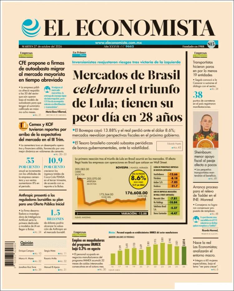 Portada de El Economista (Mexico)