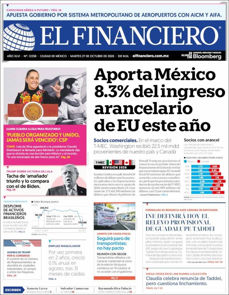 Portada de El Financiero (Mexico)