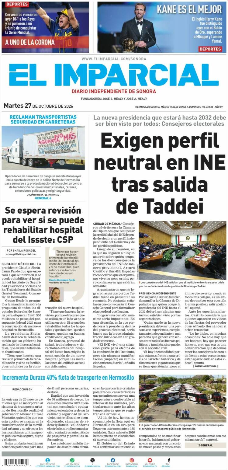 Portada de El Imparcial (Mexico)