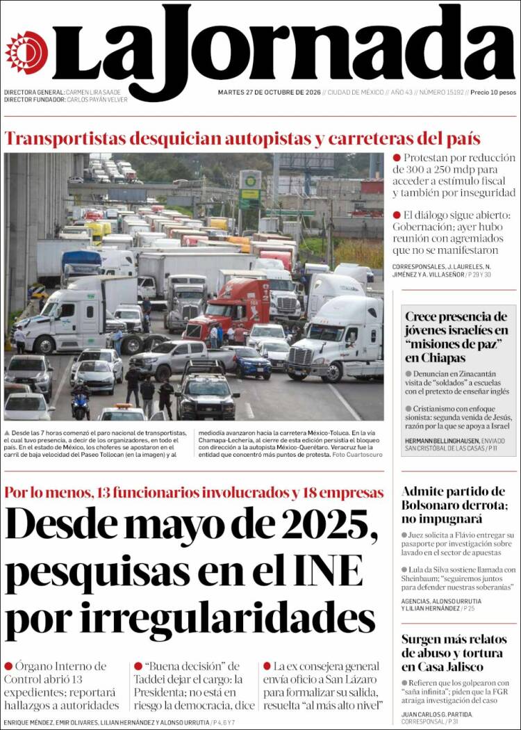 Portada de La Jornada (Mexico)