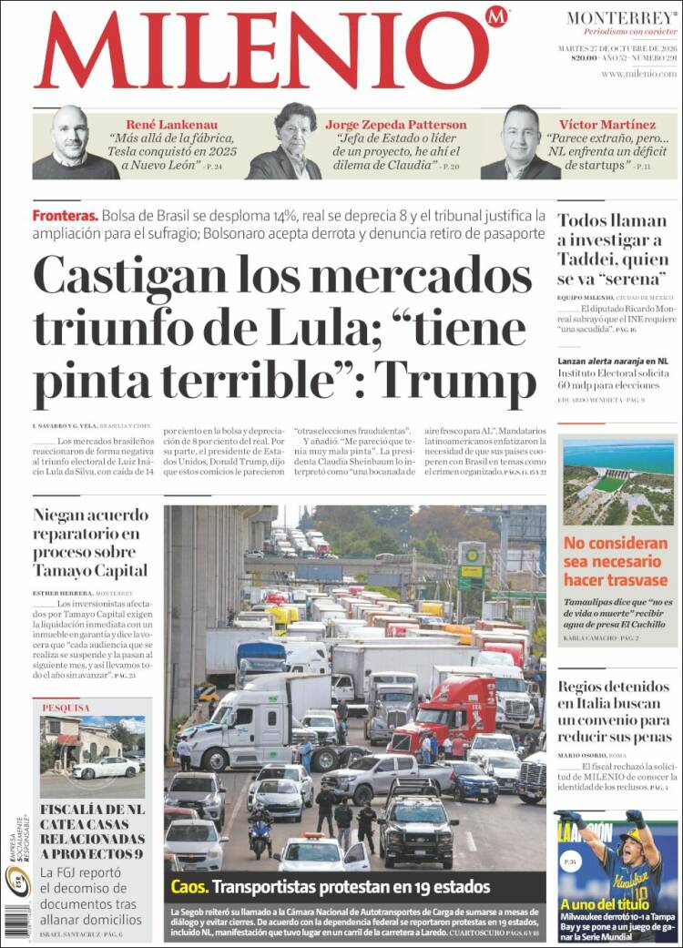 Portada de Milenio de Monterrey (Mexico)