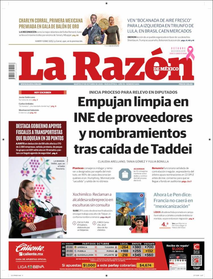 Portada de La Razón (Mexico)