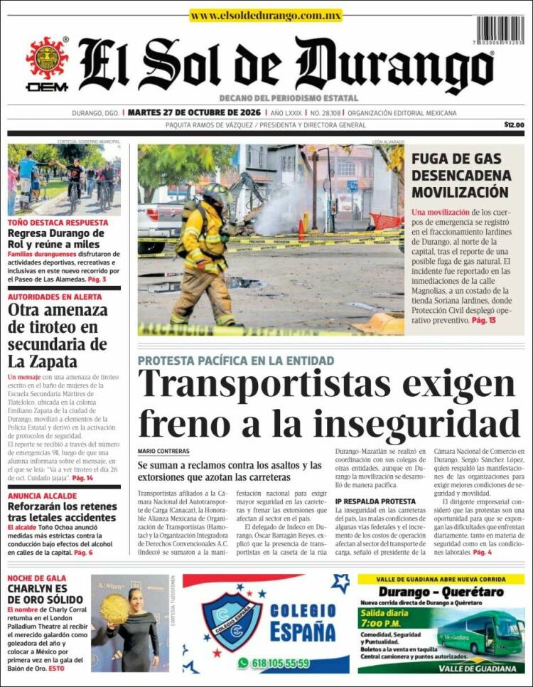 Portada de El Sol de Durango (Mexico)