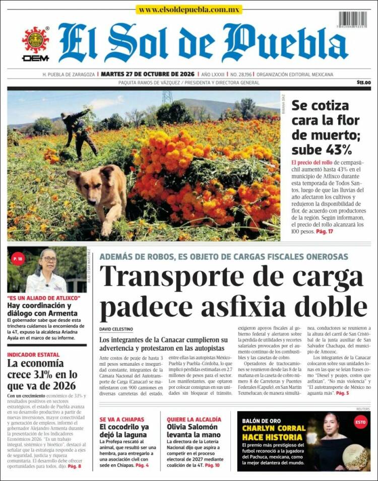 Portada de El Sol de Puebla (Mexico)