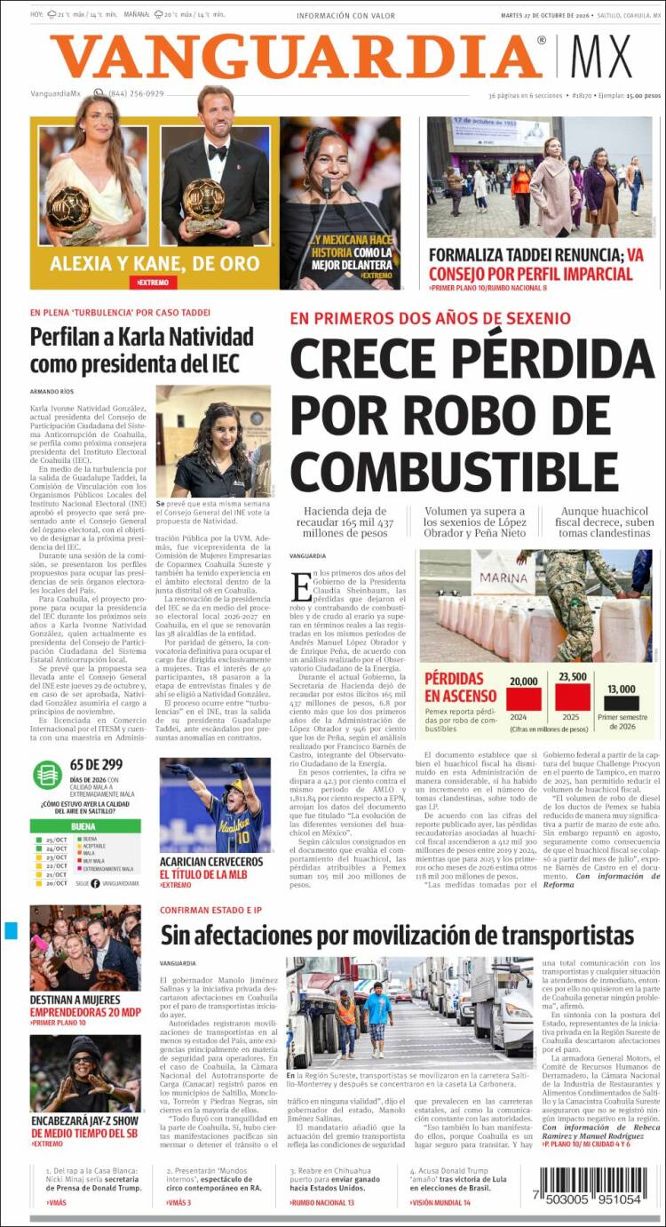 Portada de Vanguardia (Mexico)