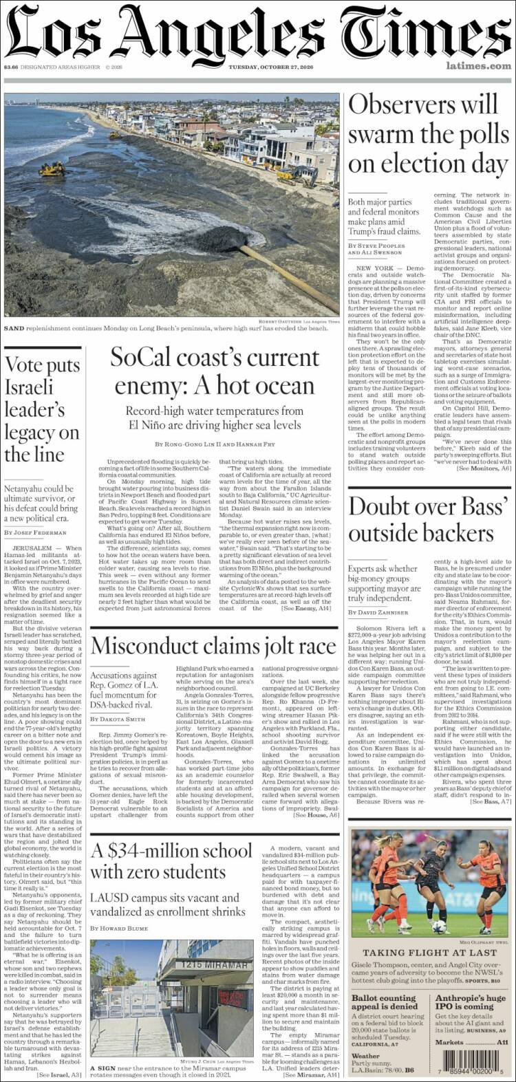 Portada de Los Angeles Times (USA)