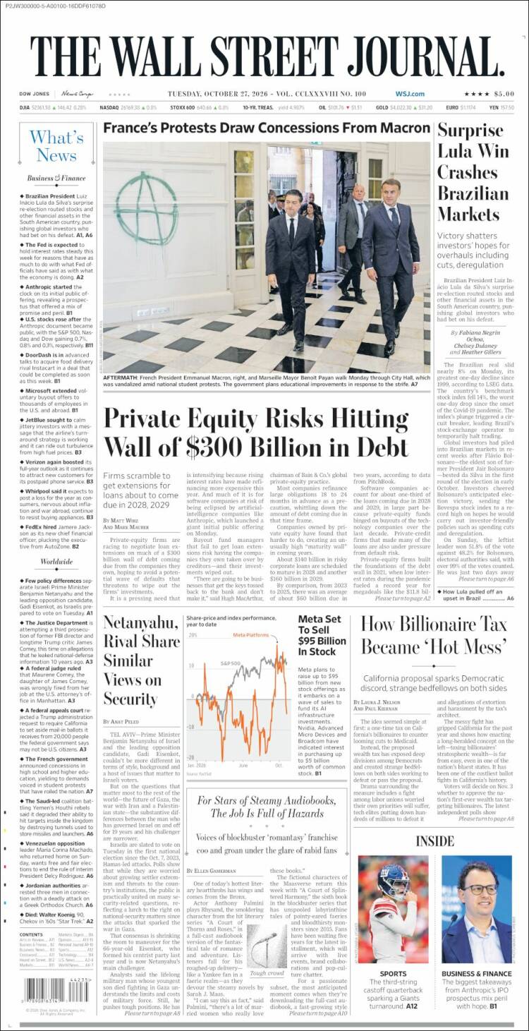 Portada de Wall Street Journal (USA)