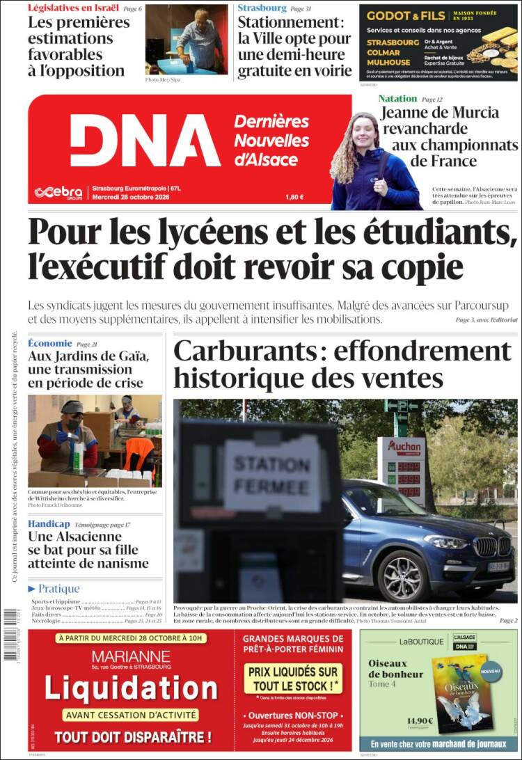 Portada de Les Dernières Nouvelles d'Alsace (France)