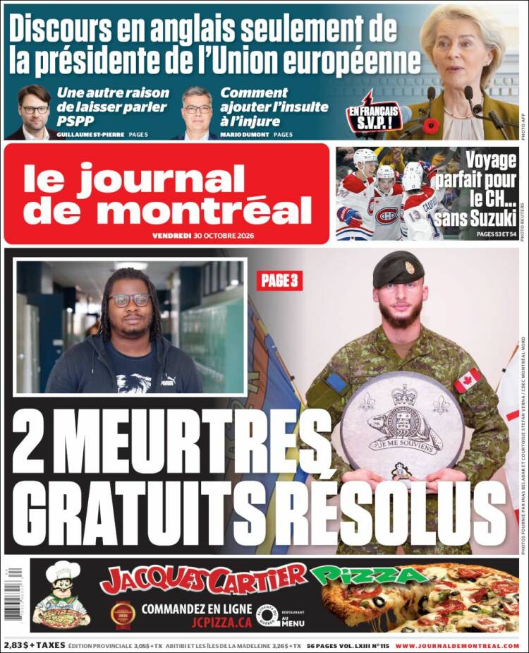Portada de Le Journal de Montréal (Canada)