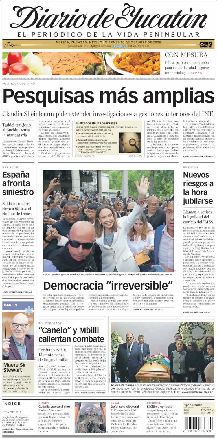 Portada de Diario de Yucatán (México)